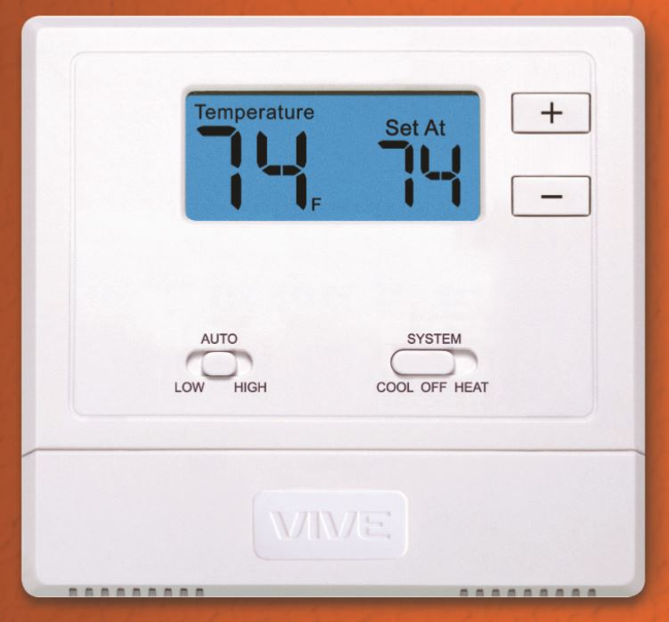 VIVE - TRADEPRO® - Wireless PTAC Thermostat Non-Programmable 1H/1C Conventional or 2H/1C Heat Pump w/ 2" Sq. In Display